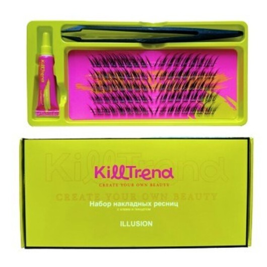 KillTrend Набор накладных ресниц с клеем и пинцетом ILLUSION, 5 линий